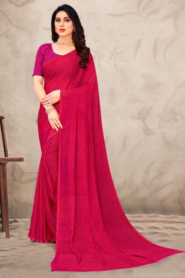 Chiffon Fabric Rani Color Printed Daily Wear Saree