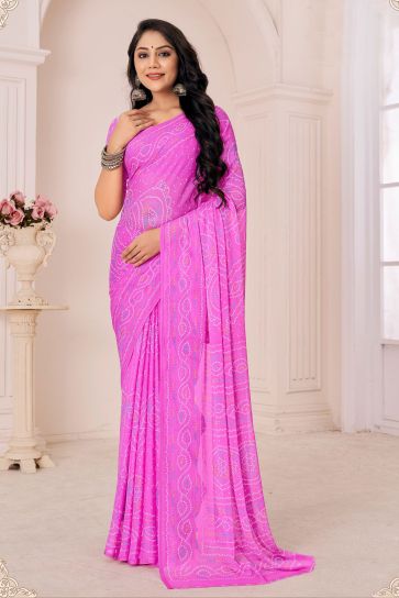 Casual Wear Wondrous Chiffon Fabric Printed Saree In Pink Color