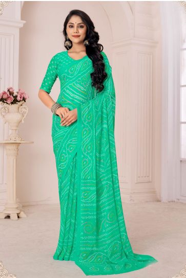 Casual Wear Enticing Chiffon Printed Saree In Green Color