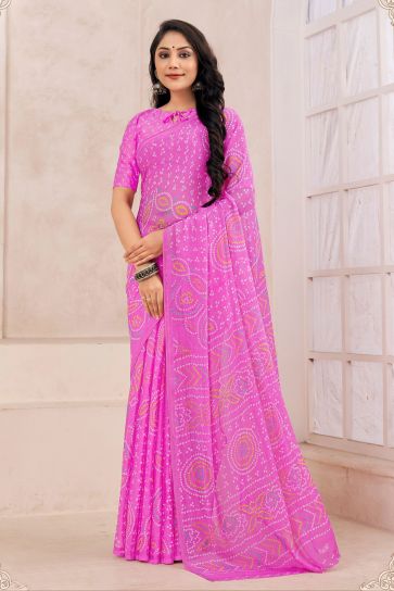 Casual Wear Wondrous Chiffon Fabric Printed Saree In Magenta Color