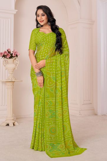 Casual Wear Olive Color Supreme Chiffon Printed Saree