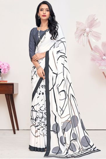Printed Work On Crepe Silk Fabric Bewitching Saree In Multi Color