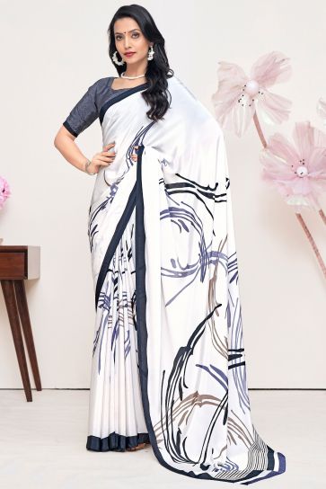 Multi Color Crepe Silk Fabric Engaging Saree With Printed Work