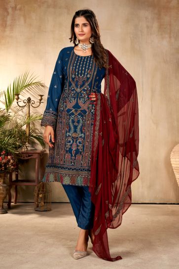 Alluring Georgette Blue Color Function Style Salwar Suit