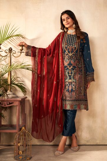 Teal Color Georgette Elegant Function Style Salwar Suit
