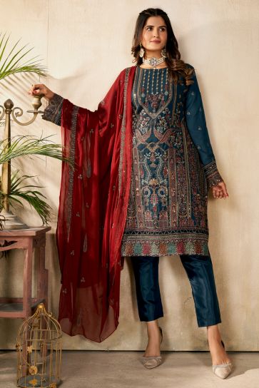 Teal Color Georgette Elegant Function Style Salwar Suit
