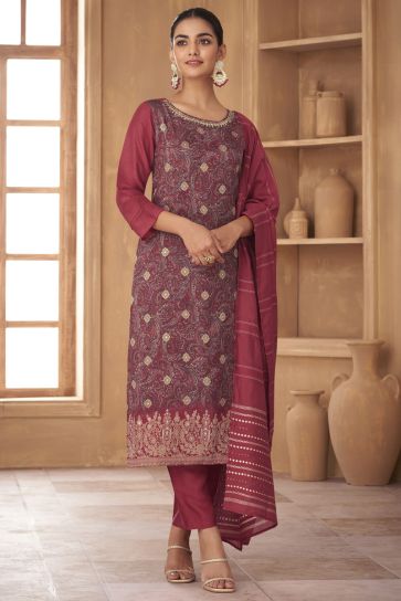 Maroon Color Beautiful Digital Printed Art Silk Salwar Suit
