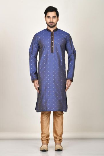 Stunning Blue Color Function Wear Readymade Kurta Pyjama For Men In Fancy Fabric