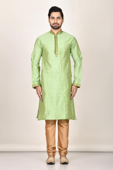 Dusky Sea Green Color Fancy Fabric Function Wear Readymade Kurta Pyjama For Men