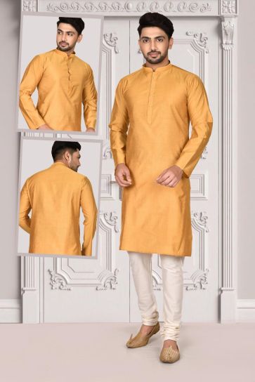 Elegant Orange Color Cotton Fabric Function Wear Kurta Pyjama