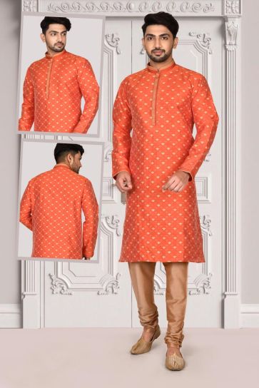Magnificent Function Wear Brocade Fabric Rust Color Kurta Pyjama