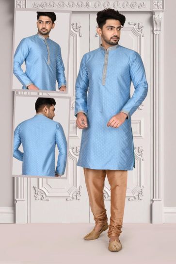 Magnificent Function Wear Brocade Fabric Blue Color Kurta Pyjama