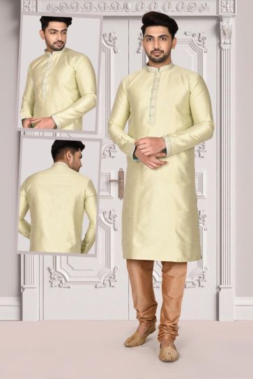 Aristocratic Function Wear Cream Color Jacquard Fabric Kurta Pyjama
