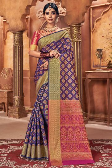 Beguiling Jacquard Work On Purple Color Art Silk Fabric Festival Wear Patola Style Saree