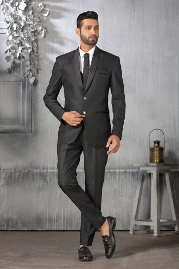 Dusky Black Color Rayon Fabric Coat Suit