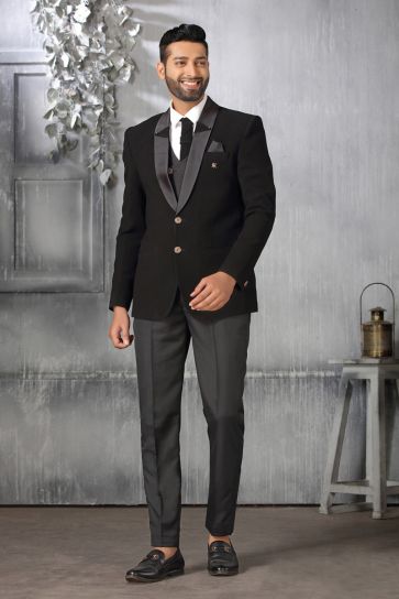 Blissful Black Color Fancy Fabric Coat Suit
