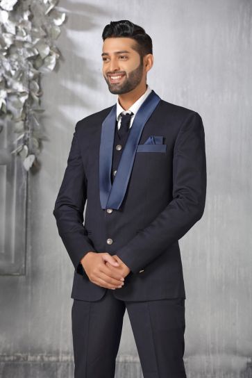Enriching Navy Blue Color Coat Suit In Rayon Fabric