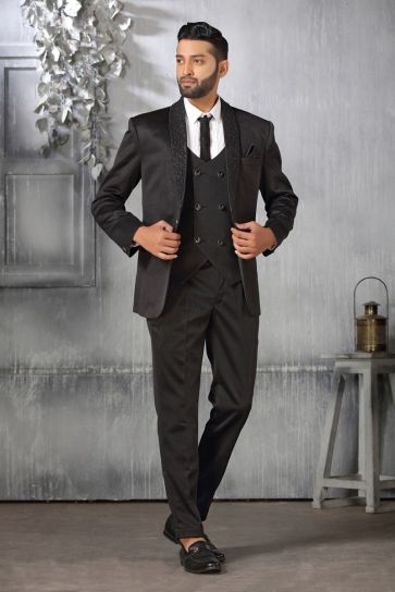 Trendy Textured Black Color Fancy Fabric Coat Suit