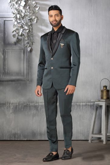 Intriguing Teal Color Coat Suit In Satin Fabric