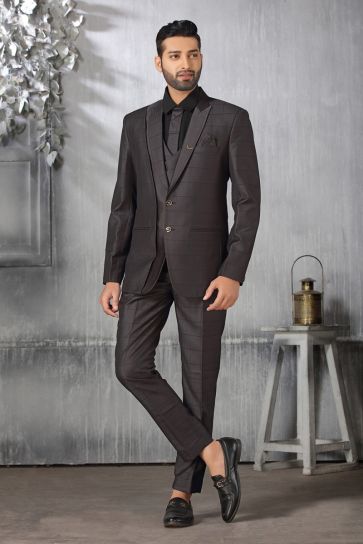 Enriching Black Color Rayon Fabric Coat Suit