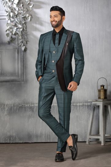 Extravagant Teal Color Rayon Fabric Coat Suit