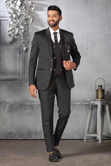 Adorning Black Color Art Silk Fabric Coat Suit