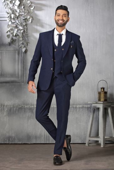 Fancy Fabric Navy Blue Color Pleasance Coat Suit