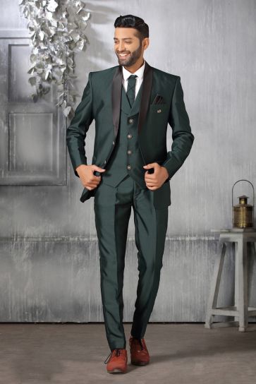 Rayon Fabric Bewitching Coat Suit In Dark Green Color