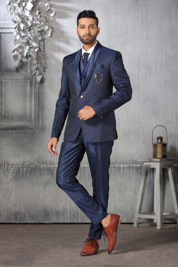 Rayon Fabric Blue Color Riveting Coat Suit