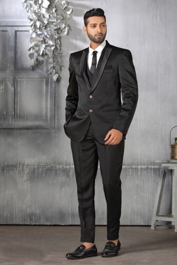 Engaging Art Silk Fabric Black Color Coat Suit
