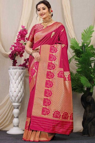 Maroon Color Banarasi Silk Fabric Festive Wear Lovely Saree