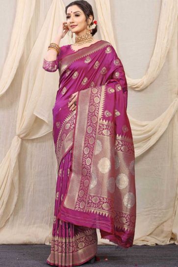 Magenta Color Function Wear Pleasant Banarasi Silk Fabric Saree
