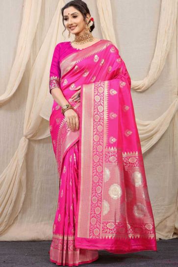 Pink Color Function Wear Brilliant Banarasi Silk Fabric Saree