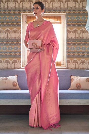 Pink Color Awesome Art Silk Fabric Function Wear Saree