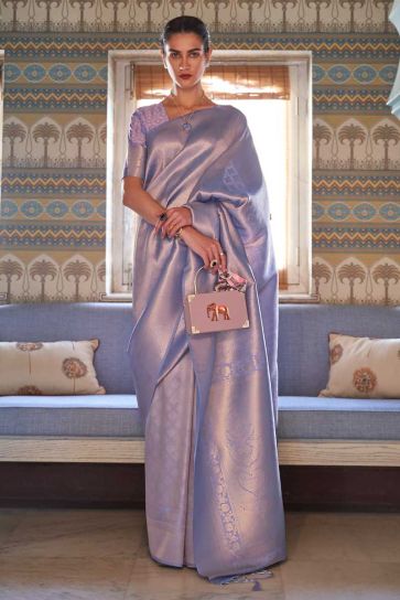 Function Wear Art Silk Fabric Lavender Color Captivating Saree