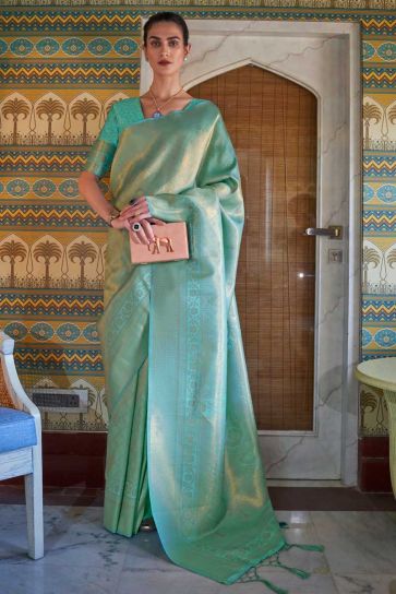 Radiant Sea Green Color Function Wear Saree In Art Silk Fabric