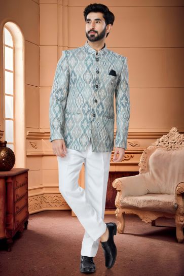 Enriching Green Color Readymade Cotton Fabric Jodhpuri Suit