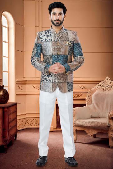 Satin Fabric Readymade Jodhpuri Suit In Artistic Multi Color