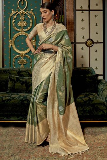 Green Color Weaving Work Embellished Art Silk Saree