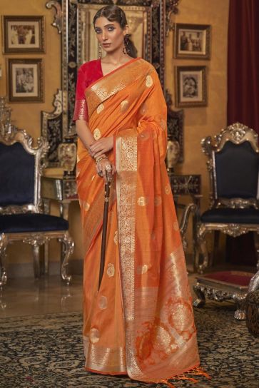 Graceful Function Wear Weaving Work Orange Art Silk Saree