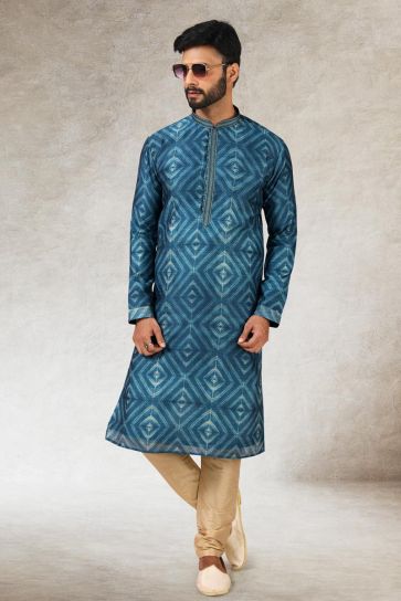 Incredible Ethnic Look Blue Color Art Silk Kurta Pyjama