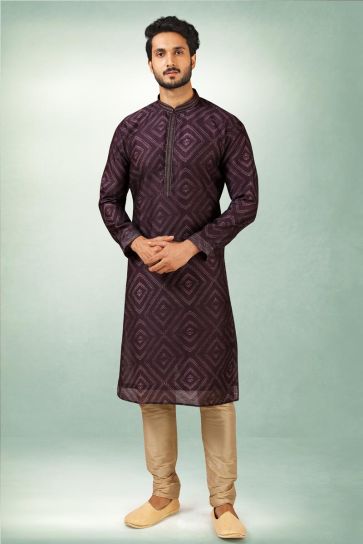 Purple Color Ethnic Look Art Silk Soothing Kurta Pyjama 