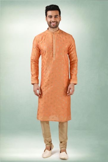 Orange Color Winsome Ethnic Look Art Silk Kurta Pyjama