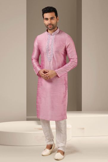 Fascinate Banarasi Art Silk Kurta Pyjama In Pink Color