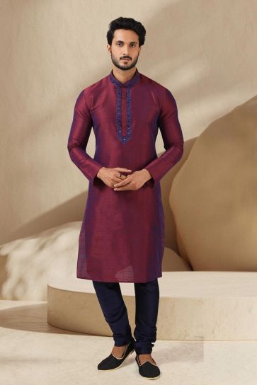 Graceful Maroon Color Banarasi Art Silk Kurta Pyjama