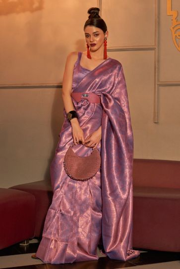 Handloom Weaving Designs On Purple Color Glorious Silk Saree