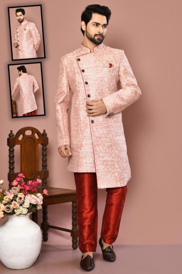 Fantastic Pink Color Art Silk Fabric Sherwani