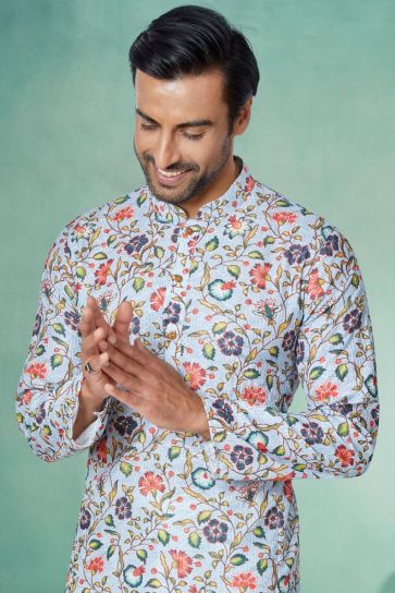 Stunning Fancy Fabric Function Wear Printed Readymade Kurta Pyjama For Men