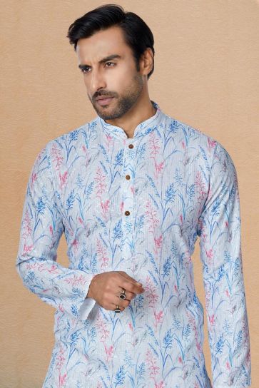 Gorgeous Fancy Fabric Reception Wear Readymade Printed Kurta Pyjama For Men