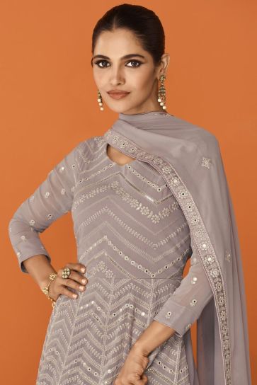 Vartika Singh Georgette Anarkali Suit in Lavender Color